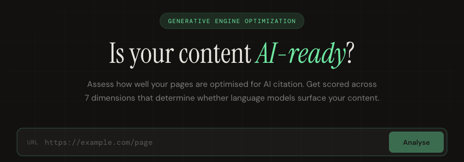 GEO Checker &mdash; scores how AI-ready your content is